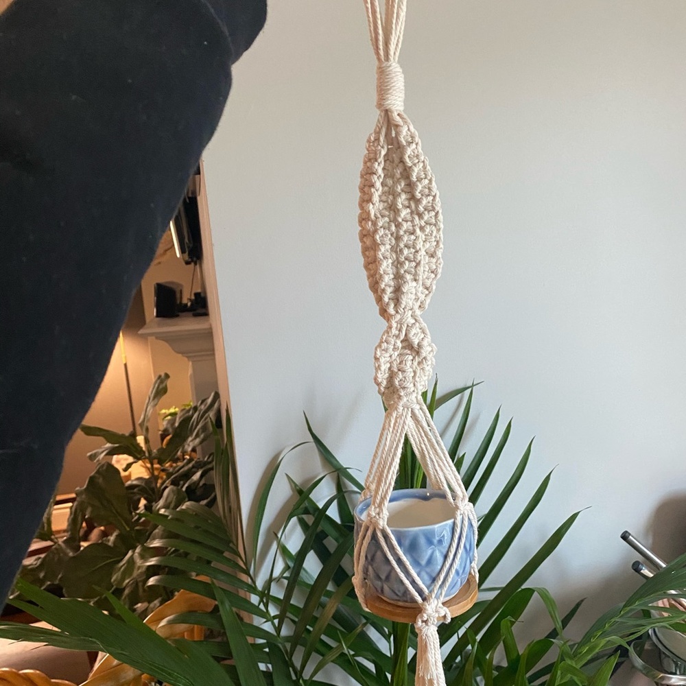 Handmade Macrame Plant Hanger With Blue Pot 🌵